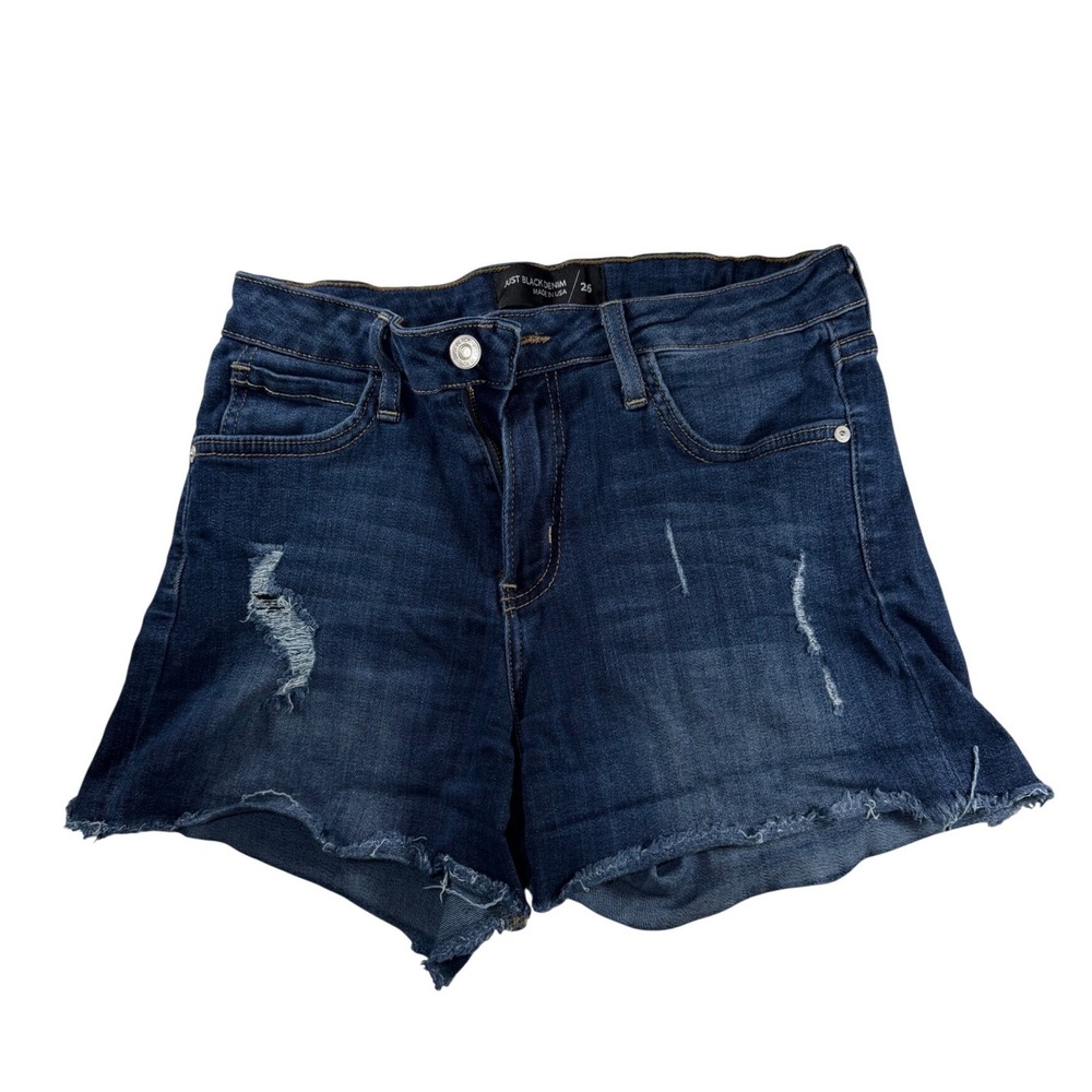 Just Black Denim Shorts Womens 26 Blue Excellent Distressed Raw Hem Made in USA